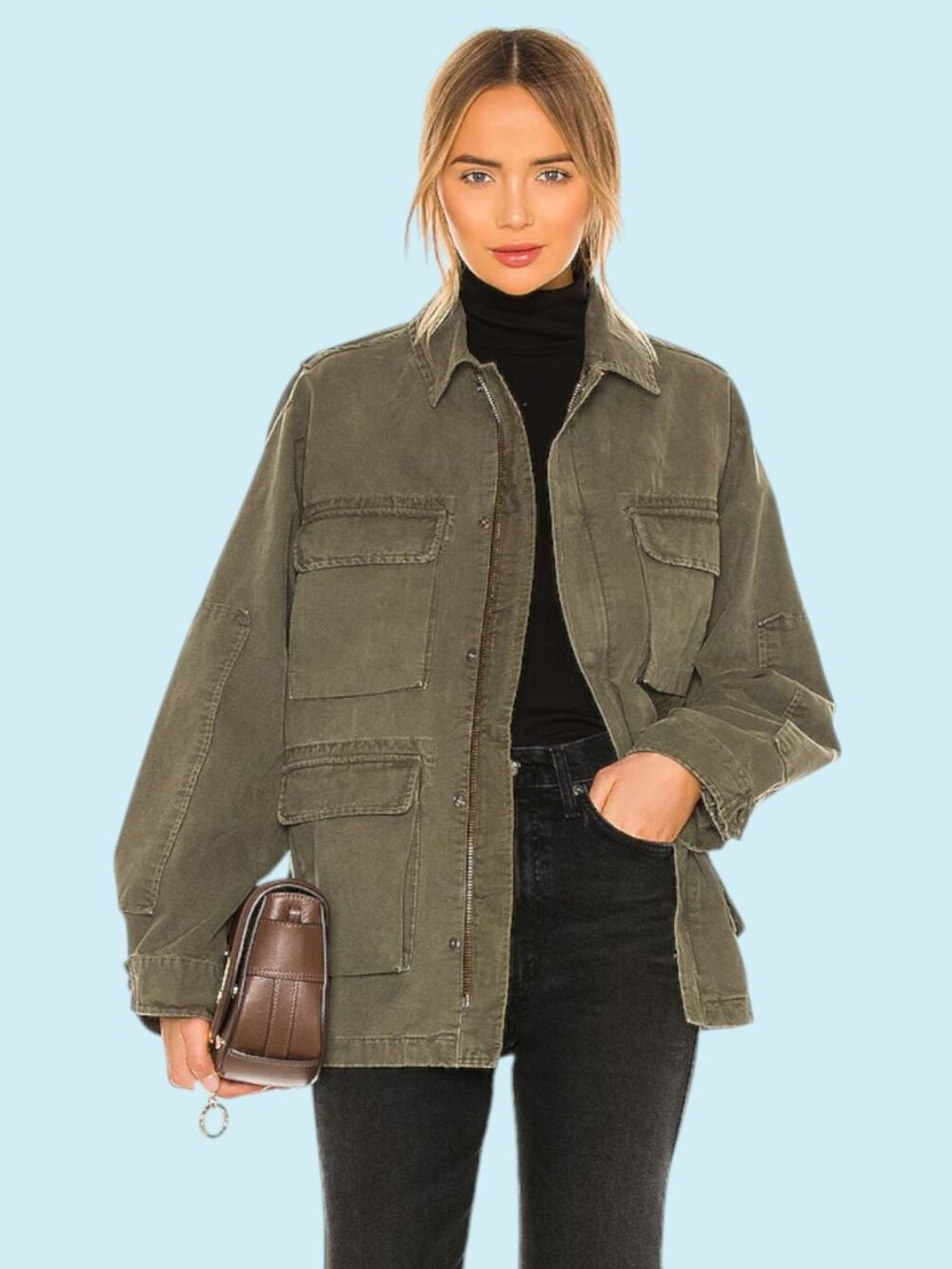 ANINE BING Joey Jacket Women's Large Army Green Utility Field Military Boxy